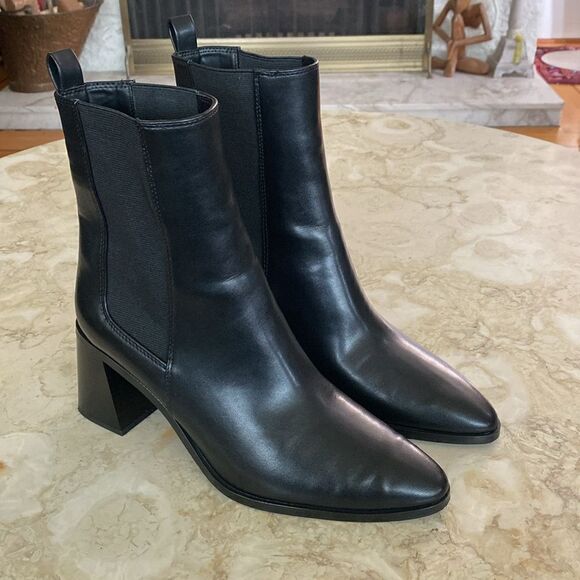 Zara Vegan Leather Ankle Boots Pointed Toe - Picture 2 of 13